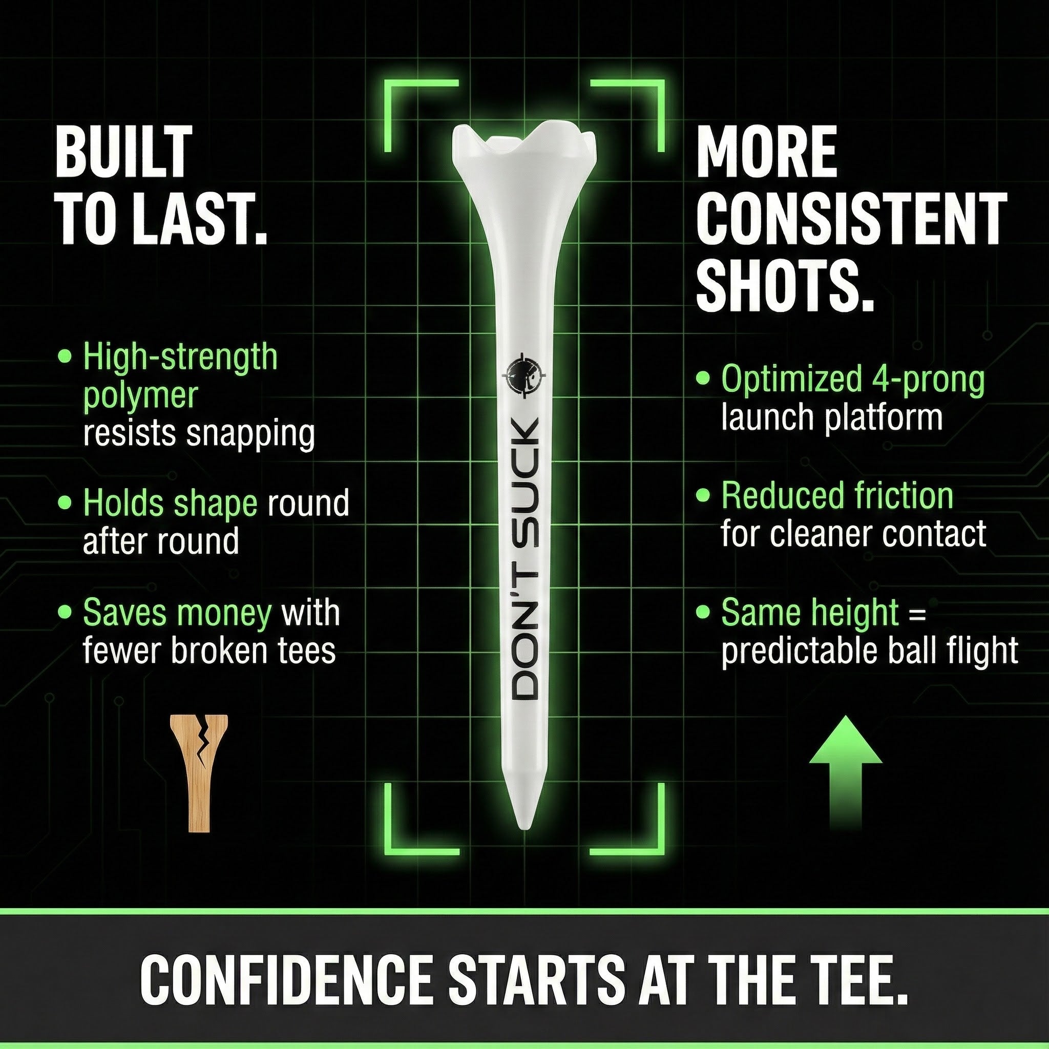 DON’T SUCK™ Golf Tees – PureFlight™ 4-Prong Design (50-Pack)