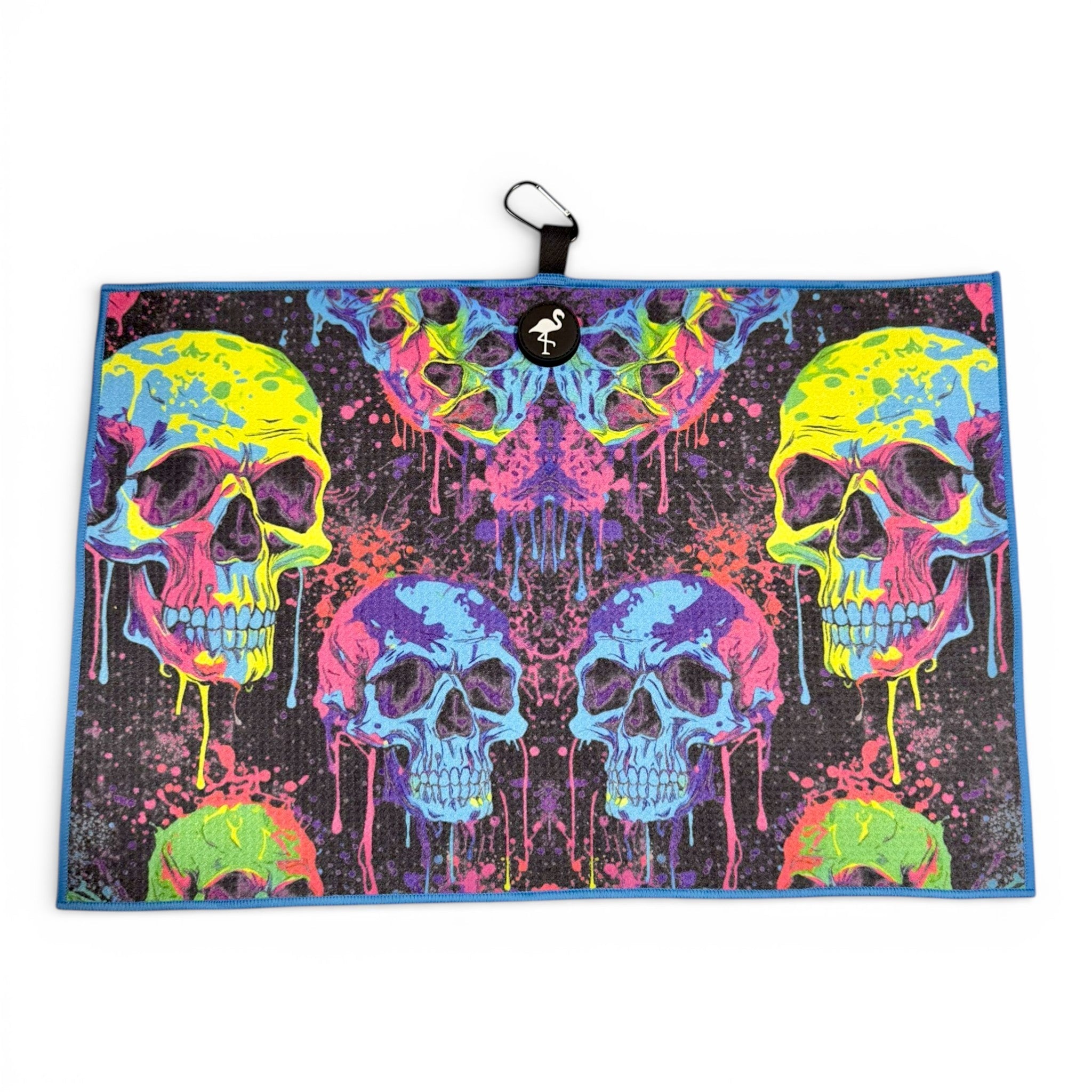 Neon Skull Golf Towel | Premium Double-Sided Microfiber | Heavy-Duty Magnetic Towel with Carabiner Clip | 24 x 16 in
