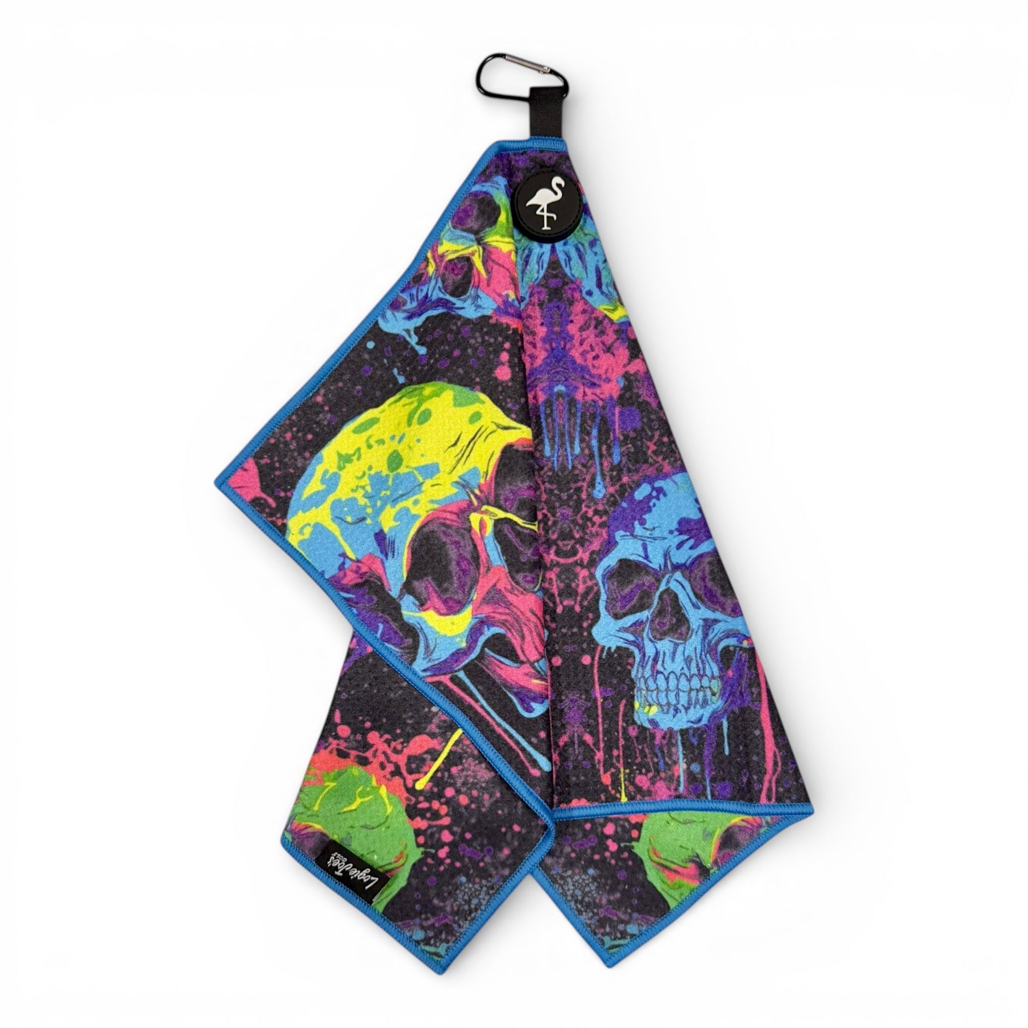Neon Skull Golf Towel | Premium Double-Sided Microfiber | Heavy-Duty Magnetic Towel with Carabiner Clip | 24 x 16 in